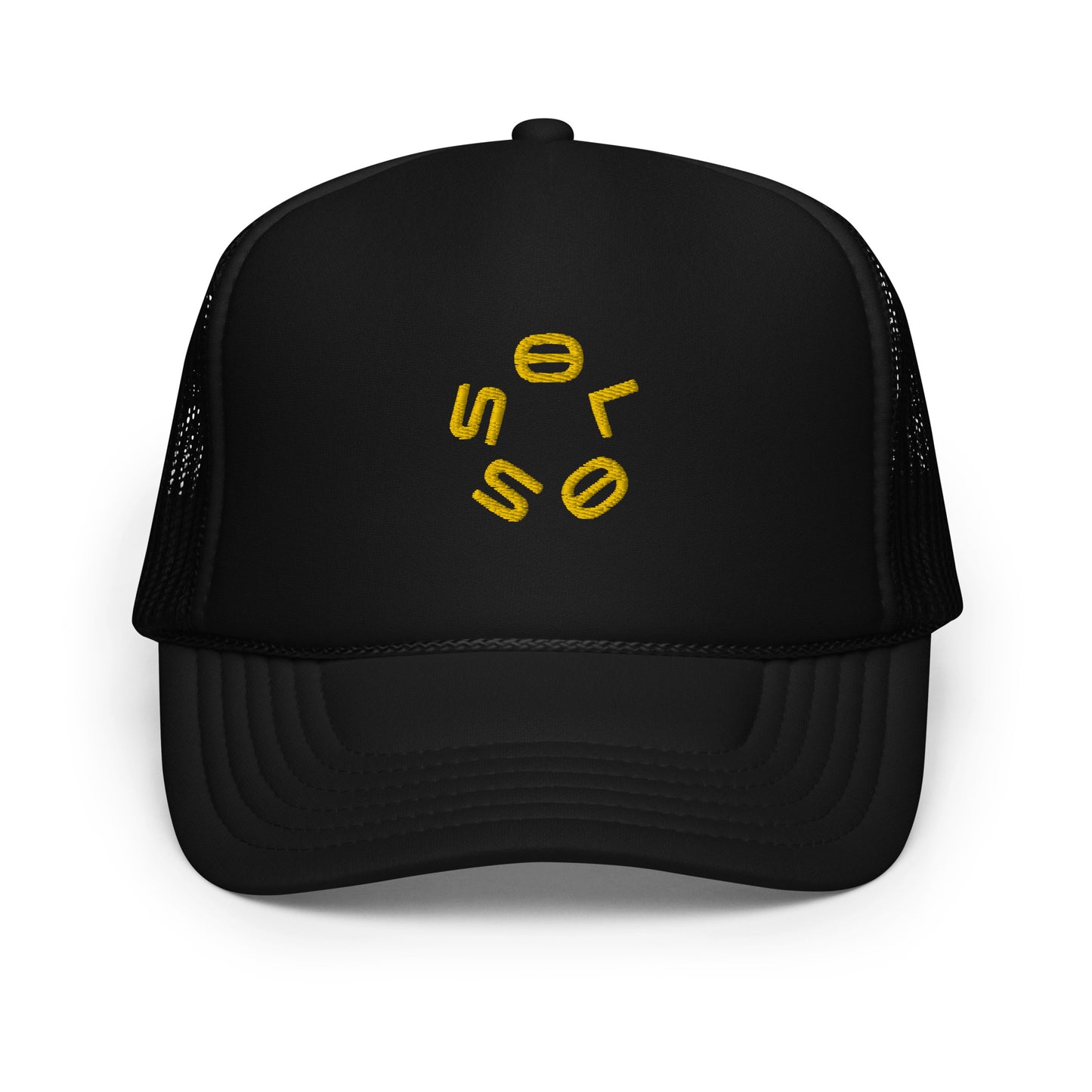 GOLD SSOLO small CIRCLE Foam trucker hat.