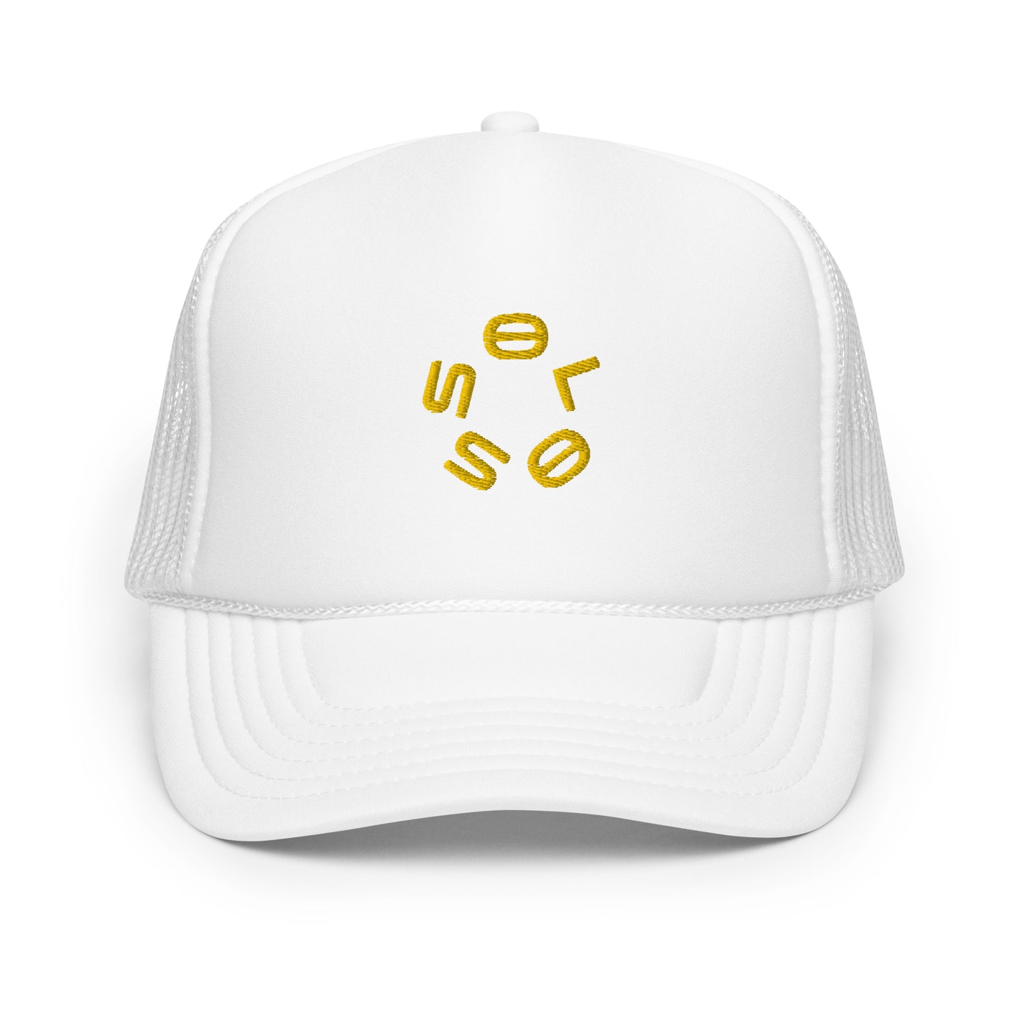 GOLD SSOLO small CIRCLE Foam trucker hat.