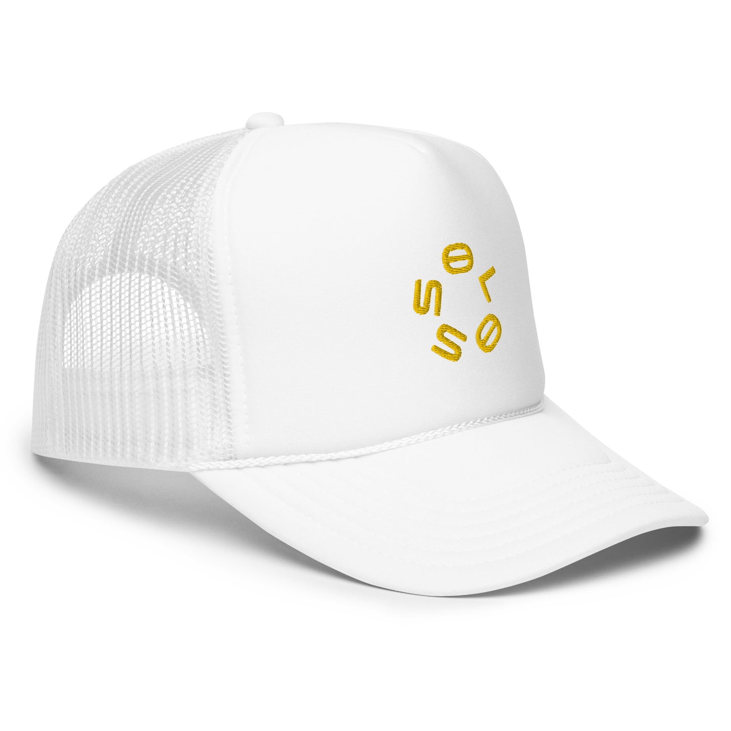 GOLD SSOLO small CIRCLE Foam trucker hat.