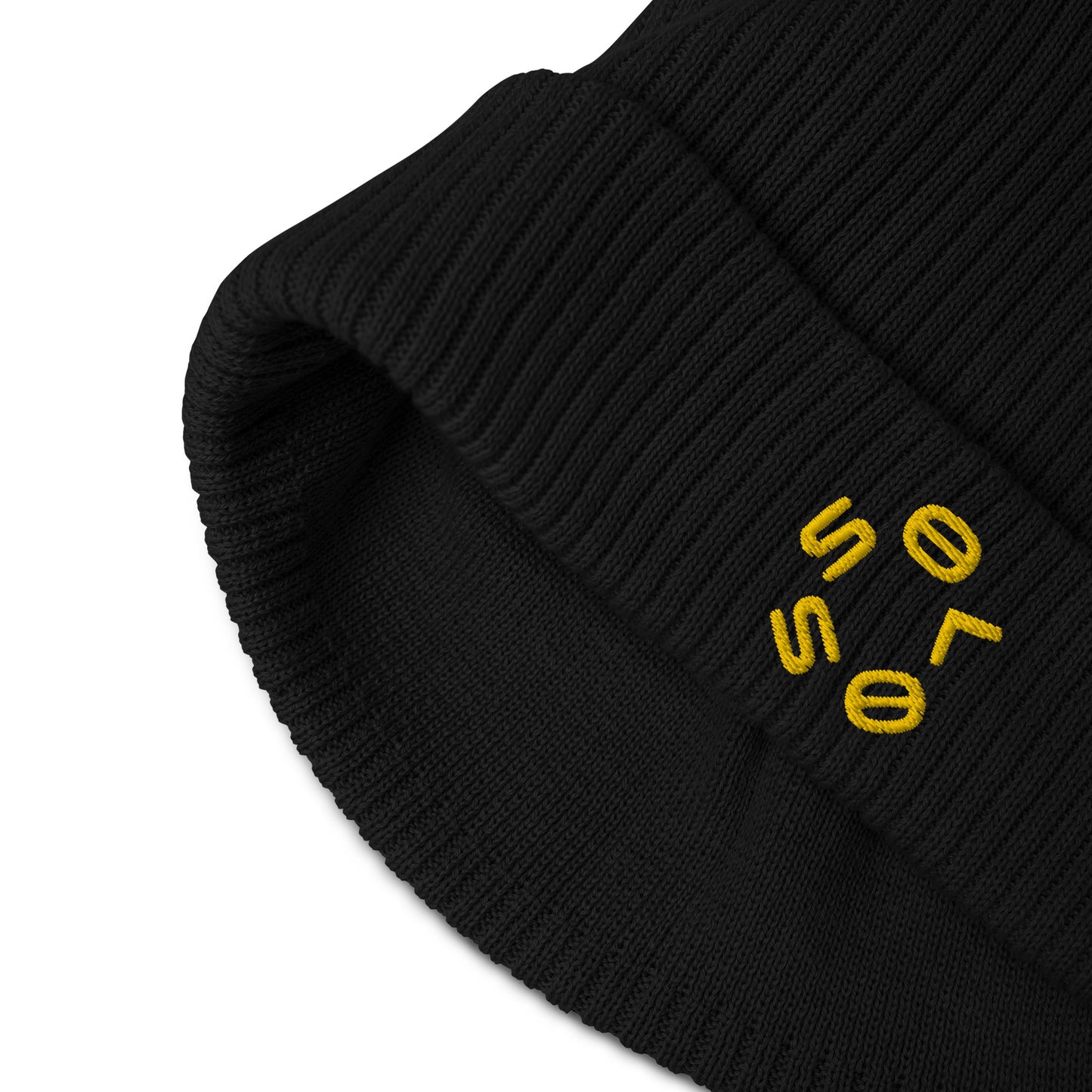 GOLD SSOLO small CIRCLE Organic ribbed beanie.