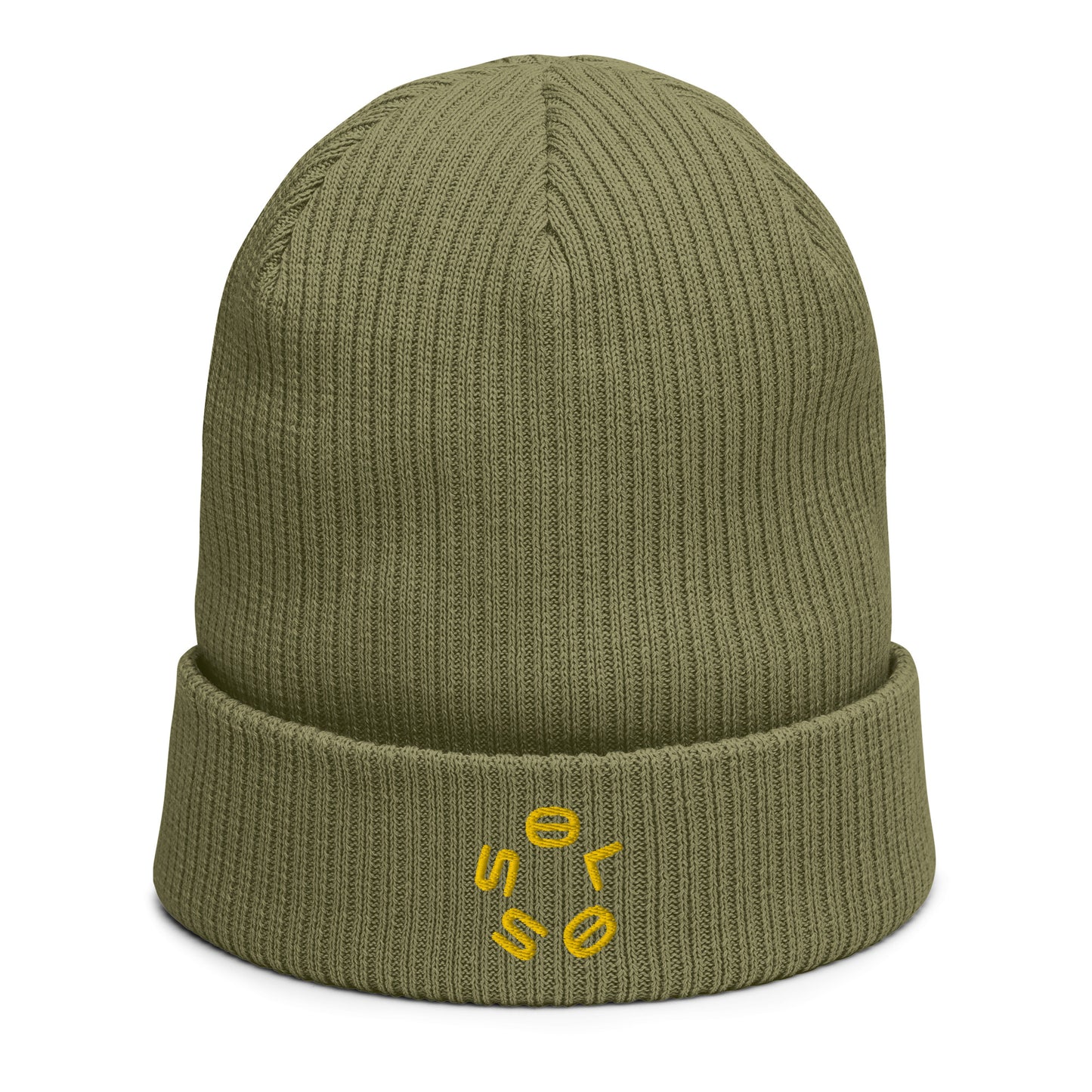 GOLD SSOLO small CIRCLE Organic ribbed beanie.