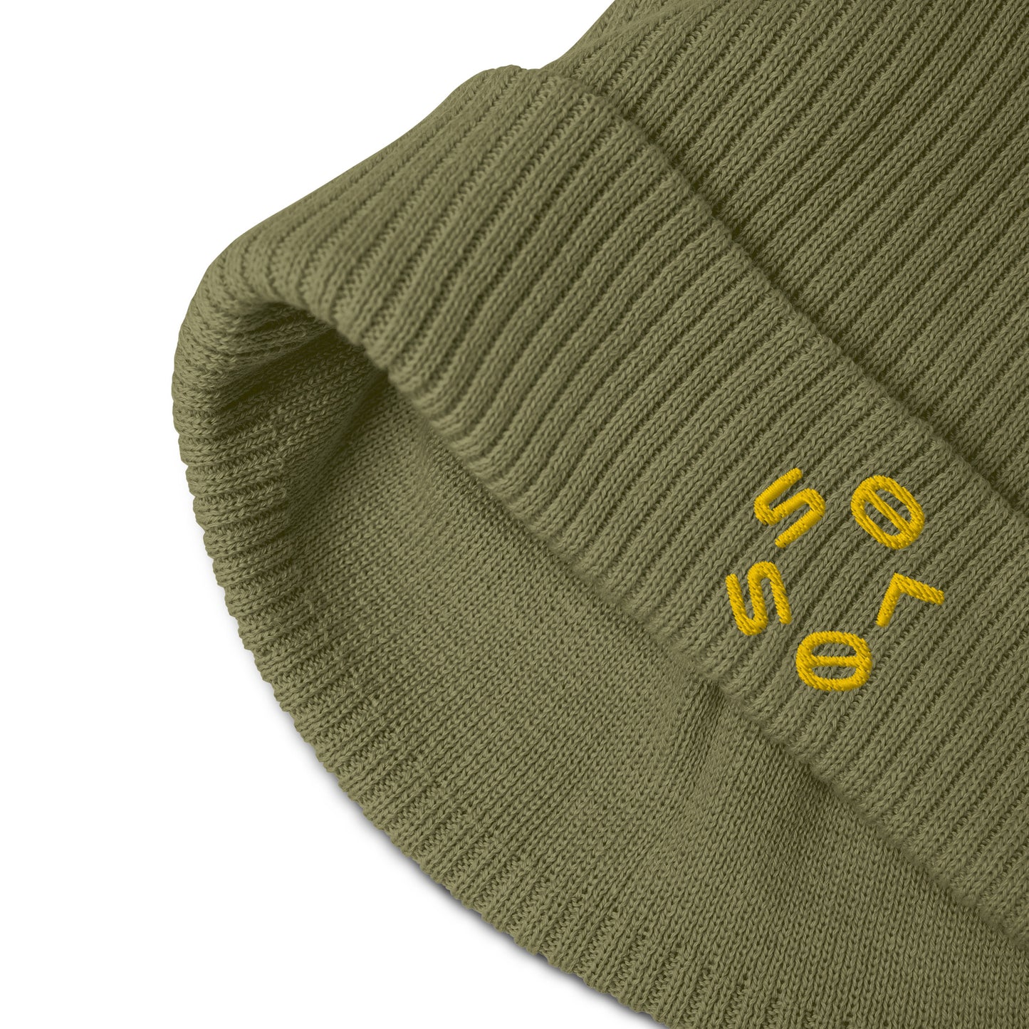 GOLD SSOLO small CIRCLE Organic ribbed beanie.