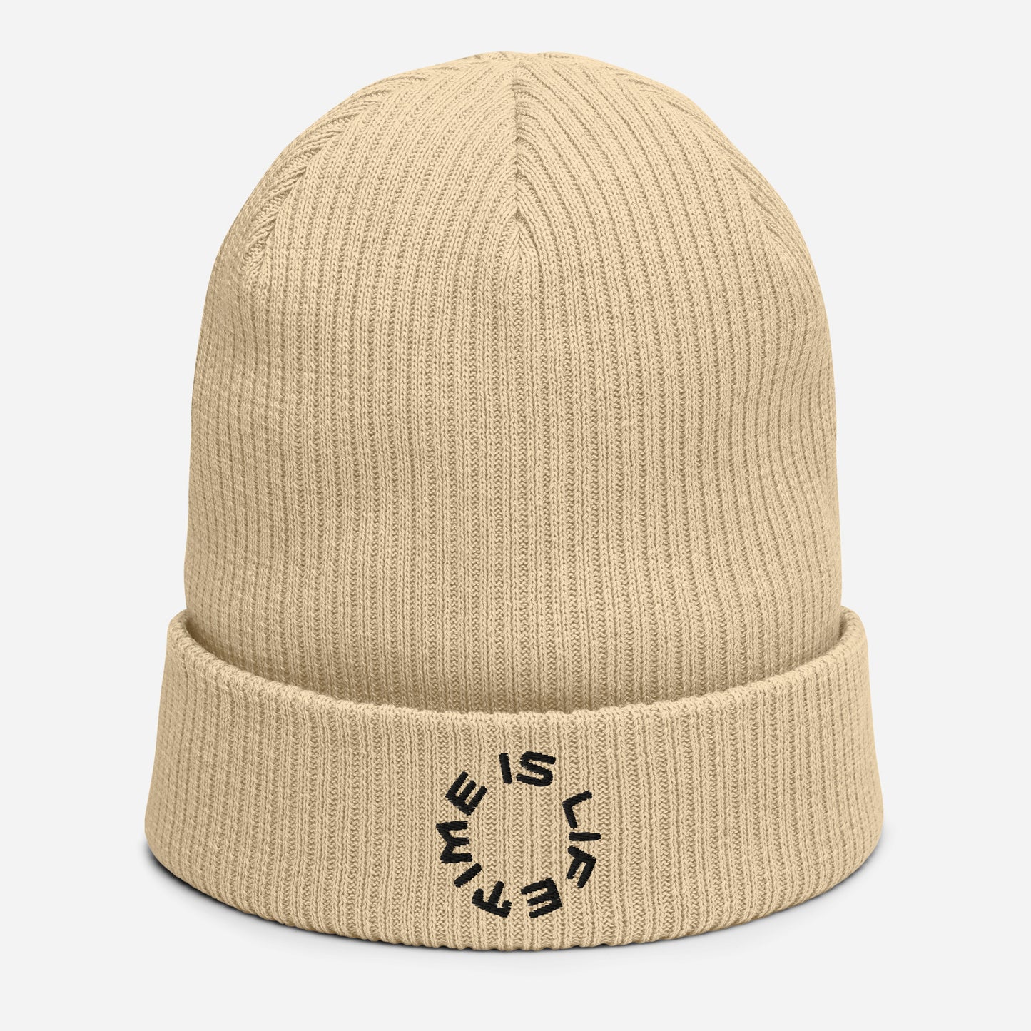 TIME IS LIFE small CIRCLE Organic ribbed beanie