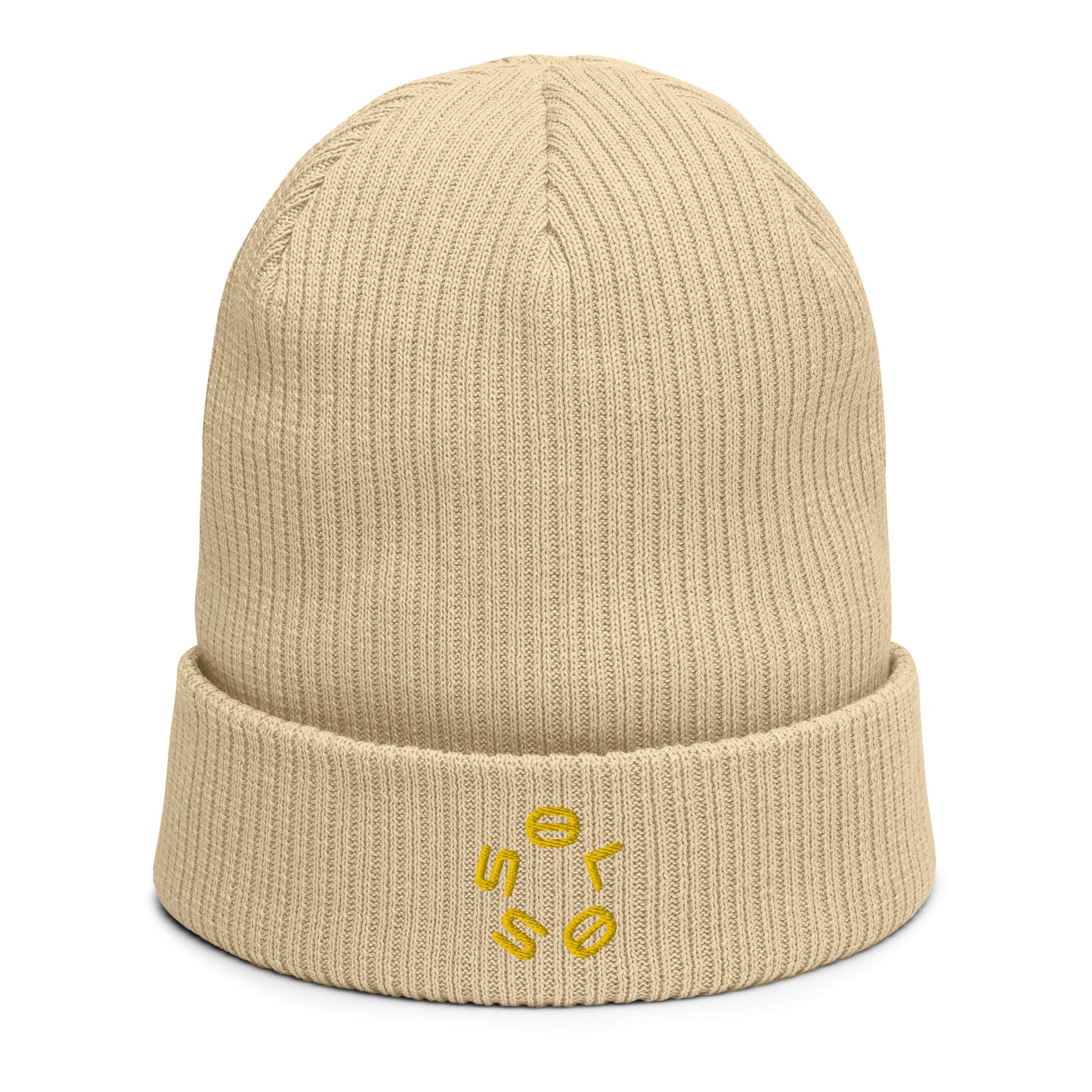 GOLD SSOLO small CIRCLE Organic ribbed beanie.