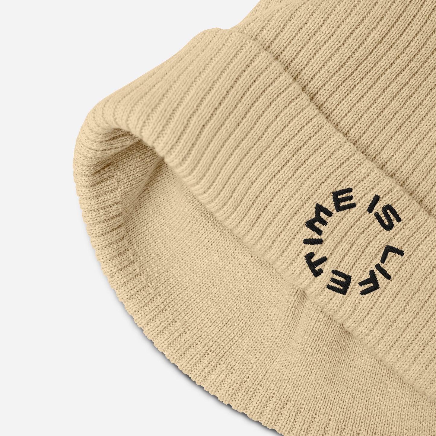 TIME IS LIFE small CIRCLE Organic ribbed beanie