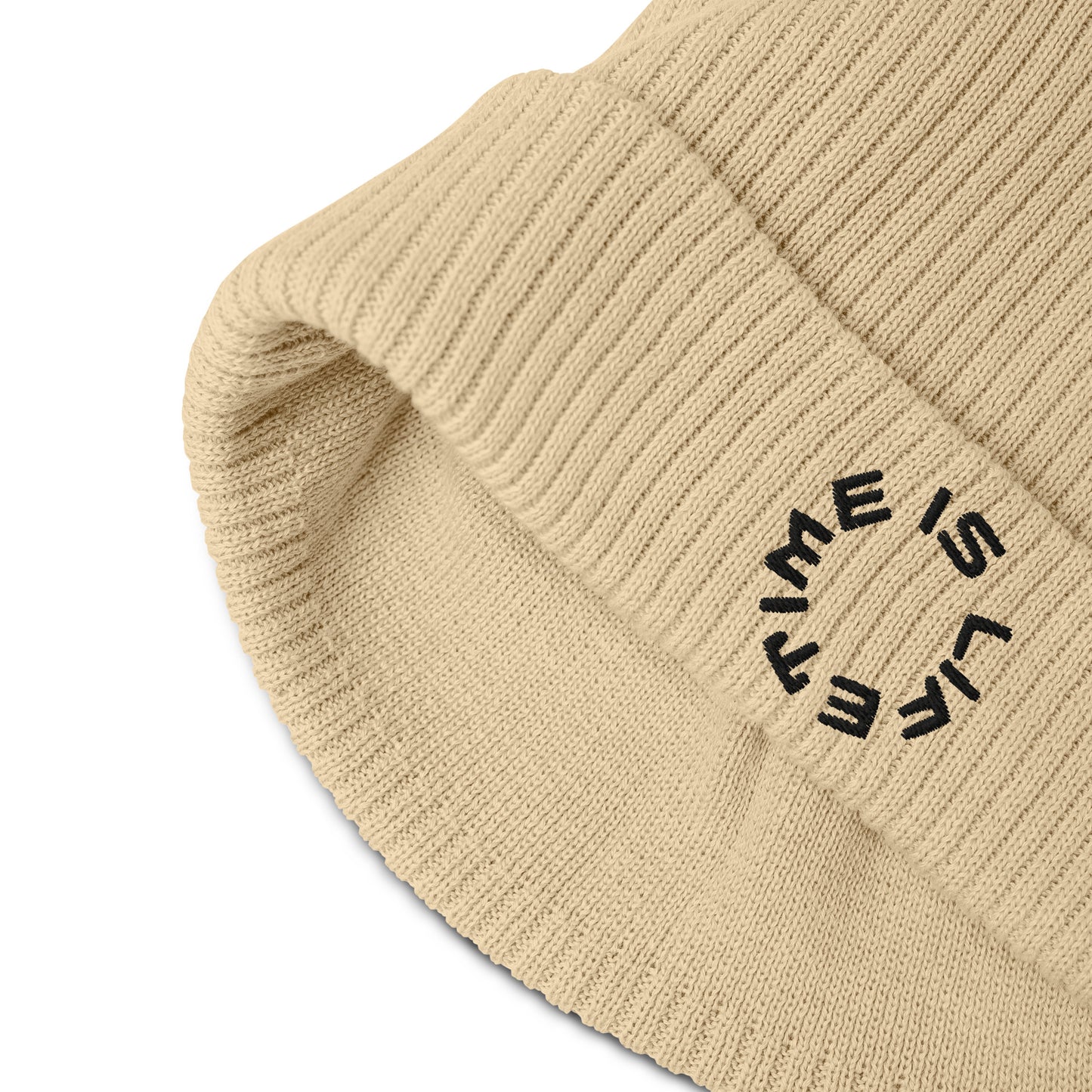 TIME IS LIFE small CIRCLE Organic ribbed beanie