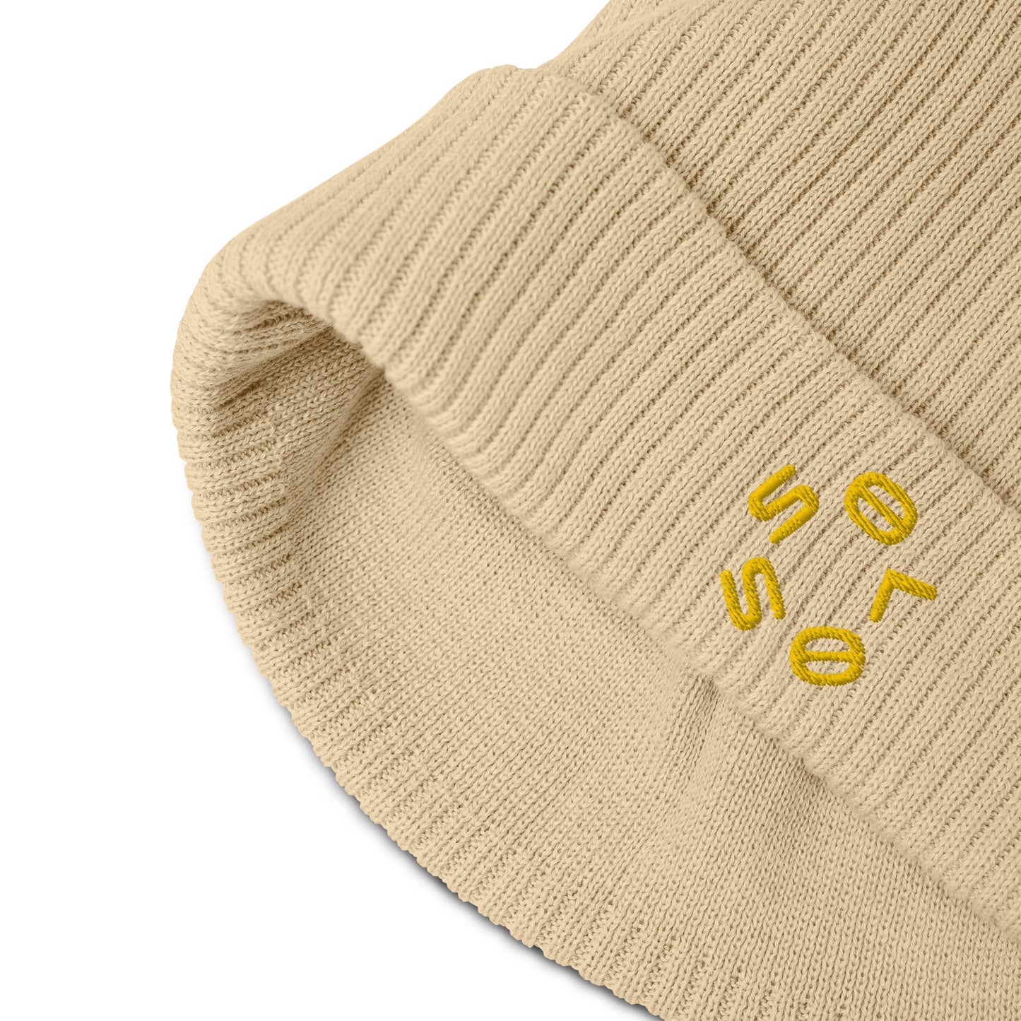 GOLD SSOLO small CIRCLE Organic ribbed beanie.